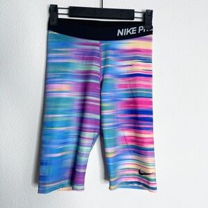 Nike pro striped colorful high waisted athletic shorts size small